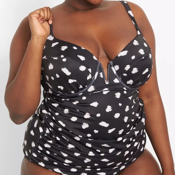 Swim by Cacique 42F Balconette Tankini Top Black White Dot Lane Bryant NWT - Picture 3 of 16